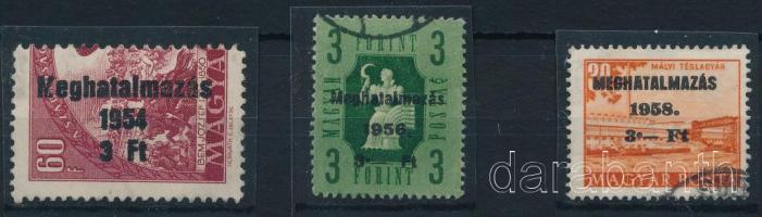 1954-1958 3 db Meghatalmazás bélyeg / 3 Authorization stamps