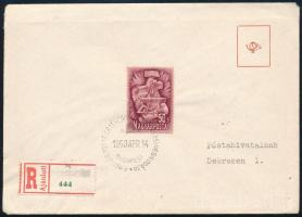 1949 Lánchíd III. blokkból kitépett bélyeg ajánlott levélen / Mi 1064 stamp taken from block on registered cover