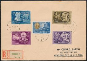 1949 Ajánlott levél 5 klf bélyeggel + a hátoldalon további 3 bélyeggel bérmentesítve