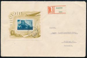 1948 Lánchíd II. blokk ajánlott levélen / Mi 13 block on registered cover
