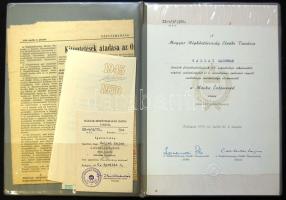 1970. Munka Érdemrend arany fokozatú kitüntetés adományozói okirattal, Losonczi Pál és Cseterki Lajos aláírásával, tokkal, igazolvánnyal, meghívóval, népszabadság újságcikkel T:1