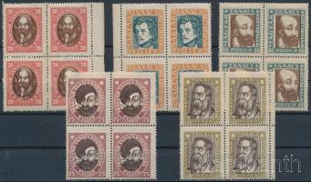 1919 Magyar Tanácsköztársasági arcképek sor négyestömbökben, fekvő vízjellel