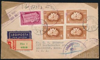 1949 UPU 2Ft 4 db bélyeg ajánlott légi levélen / Mi 1058 4 stamps on registered airmail cover
