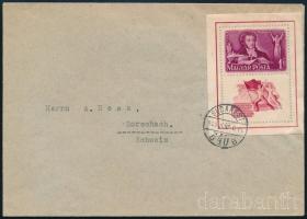 1949 Puskin fogazott blokk - Mi 14A block on cover