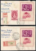 1949 Puskin blokkpár - Mi 14 A+B block pair on 2 registered covers