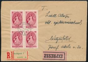 1949 Puskin négyestömb expressz ajánlott levélen / Mi 1039 block of 4 on registered express cover
