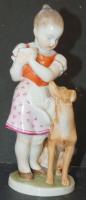 Herendi porcelén figura: kislány kutyával  /  Herend chinaware figure 22 cm