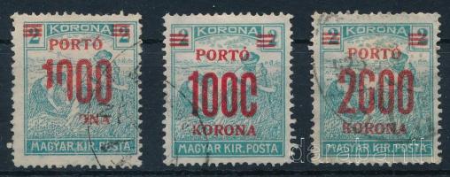 1921 Kisegítő portó 3 db bélyeg hiányos felülnyomással
