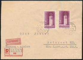 1958 Televízió I. fogazott + vágott bélyeg ajánlott expressz levélen / Mi 1511 imperforated + perforated stamp on registered express cover