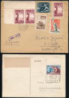 Express cover with 6 stamps + postcard with special postmark