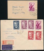 1949 Ajánlott légi levél 6 bélyeggel bérmentesítve + Nőnap bélyeg kisalakú levélen / Registered airmail cover with 6 stamps + small cover with Mi 1036