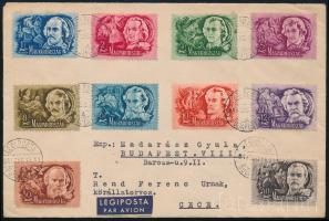 1948 Költők - Írók sor légi levélen / Mi 1023-1032 set on airmail cover