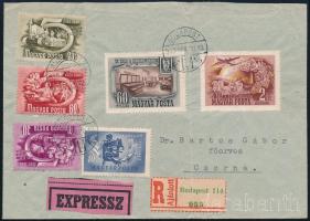 1950 Ajánlott expressz levél Bélyegmúzeum I. sorral + 4 klf bélyeggel bérmentesítve / Mi 1086-87 set + 4 stamps on express registered cover