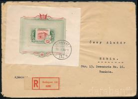 1955 Állami Nyomda blokk ajánlott levélen / Mi 25 block on registered cover