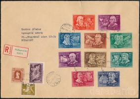 1948 Feltalálók - Felfedezők sor ajánlott levélen / Mi 1011-1020 on registered cover