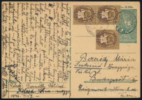 1946 (11. díjszabás) Levelezőlap 3 x Lovasfutár 20 ezer P bélyeggel
