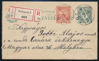 1901 6f díjjegyes zárt levelezőlap 10f kiegészítéssel ajánlott helyi üldeményként
