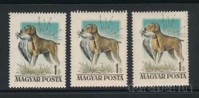 1956 Magyarországi kutyafajták 3 db 1Ft "tarajos réce" tévnyomattal (9.000)