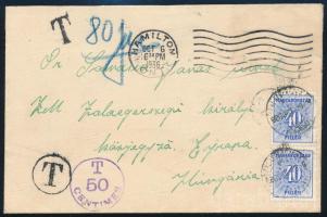 1936 Levél Kanadából Zalaegerszegre 2 x 40f portóval