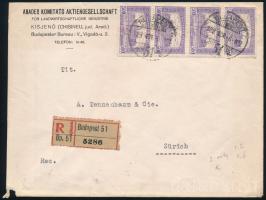 1923 Ajánlott levél Zürichbe 2.000K bérmentesítéssel