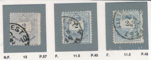 1874/1881 3 db 2kr klf vésésjavításokkal (ex Orbán, Sebestyén aranyérmes kiállítási anyagból)