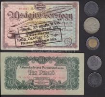 Kis vegyes tétel benne külföldi fémpénz 13db + 1915. Ag 1K + 1944. V.H. 10P festékfoltos T:II + Újságíró sorsjegy 1926-ból T:vegyes