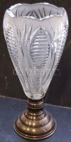 Antik tulipán kristályváza, diannás ezüst talppal / Nice chrystal-vase with old silver foot 30 cm
