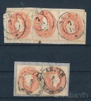 1861 3 x 5kr kivágáson "ALBA" + 2 x 5kr kivágáson "SÁRVÁR"