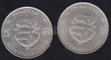 1947. 5Ft Ag "Kossuth" (2x) T:2- ph