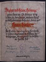1941 Rendkívül dekoratív kézzel készített náci oklevél / Nice nazi warrant 24x31 cm