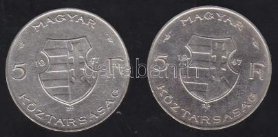 1947. 5Ft Ag "Kossuth" (2x) T:2,2- kis ph