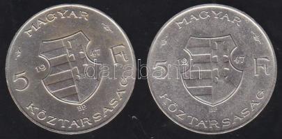 1947. 5Ft Ag "Kossuth" (2x) T:2-,2/3