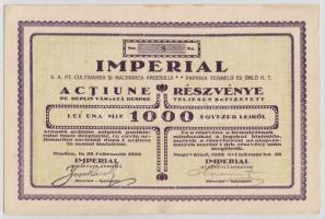 Nagyvárad 1928. Imperial 1000L részvény szelvényekkel T:1/2