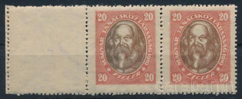 1919 Magyar Tanácsköztársasági arcképek 20f pár bal oldali üres mezővel, álló vízjellel