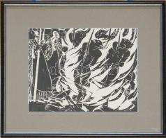 Derkovits Gyula (1894-1934): Dózsa György sorozat: Máglyán, fametszet-lenyomat keretben 42x46 cm