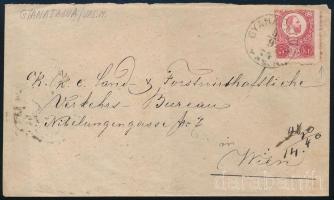 1874 Két irányban elfogazott Réznyomat 5kr levélen / 5kr with shifted perforation on cover \"GYANAFALVA / VAS.M.\" (Gudlin 400 p)