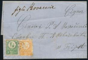 1874 Réznyomat 2kr és 3kr levélen Triesztbe / Mi 8-9 on cover to Trieste
