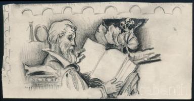 ca. 1960 Légrády Sándor Károlyi Gáspár bélyegterve hátoldalon feliratozva (képméret 17 x 8,5 cm)