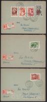1956 3 db ajánlott küldemény főleg Munka bélyegekkel Budapestről Csehszlovákiába / 3 registered covers to Czechoslovakia