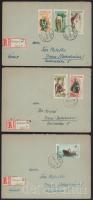 1955-1956 3 db ajánlott küldemény Közlekedés bélyegekkel Budapestről Csehszlovákiába / 3 registered covers to Czechoslovakia