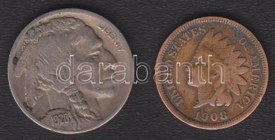 USA 1908. 1c "Indián" T:3 + 1920. 5c "Bivaly" T:3