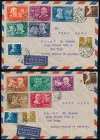 1948 Feltalálók - felfedezők sor 2 db légi levélen az USA-ba / Mi 1011-1020 set on airmail cover to the USA