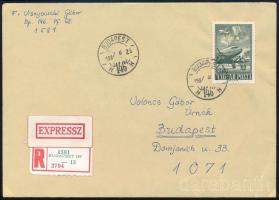1957 Repülő V. záróérték hármaslyukasztással, ajánlott, expressz levélen