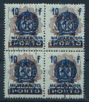 1951 Kisegítő portó 10f 4-es tömb a felülnyomás gépszínátnyomatával