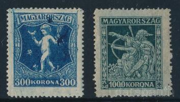 1924 Jótékonyság 300K festékfolttal, 1000K zöld papíron