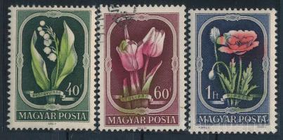 1951 Virágok (II.) 40f, 60f és 1Ft eltolódott színekkel / Mi 1209-1211 with shifted colors