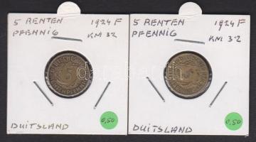 Németország/Weimari köztársaság 1924F 5Pf duplaveret + 1924F 5Pf támpéldány T:1,2