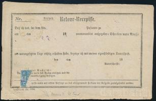 1873 Tértivevény 10kr bérmentesítéssel, a bélyeg a tértivevény leválasztásakor elszakadt / Retour recepisse with Mi 11, torn when opened, "VÁSÁRHELY / ZEMPLÉN M."