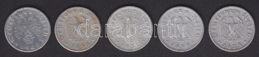 Német 3. Birodalom 1935E 50Pf + 1935G 50Pf + 1935J 50Pf + 1939A 50Pf + 1940A 50Pf T:3