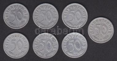 Német 3. Birodalom 1939A 50Pf, 1941A 50Pf, 1941D 50Pf (2x), 1941E 50Pf, 1941F 50Pf, 1943J 50Pf T:3 k. összesen 7db!